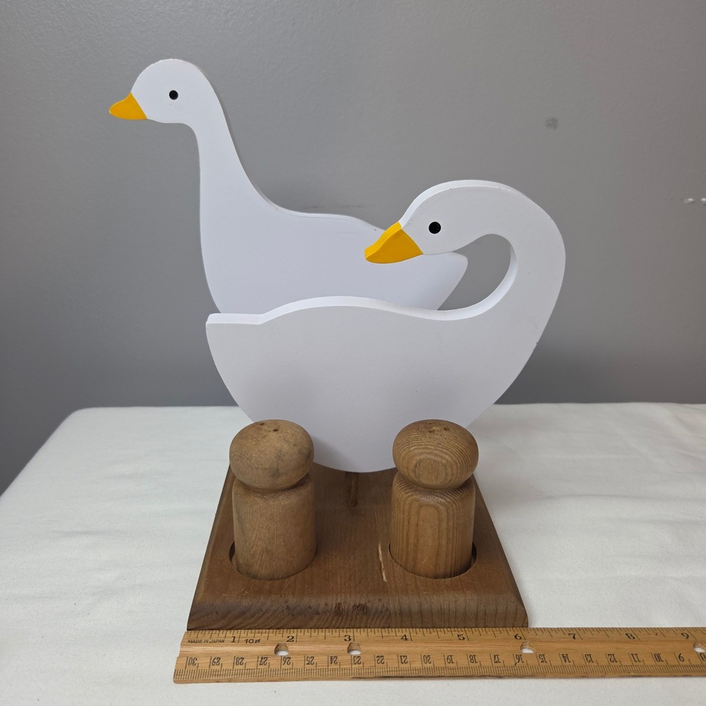 Vtg House Of Lloyd Wood Goose Salt Pepper Shakers Napkin Holder White Farmhouse